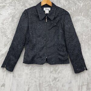 Ribkoff Trends Black Satin Crinkle Textured Zip Front Blazer Jacket